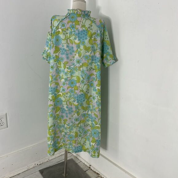 Vintage 60s Mod Flower Power Groovy Pearl Snap House Dress - Picture 5 of 5